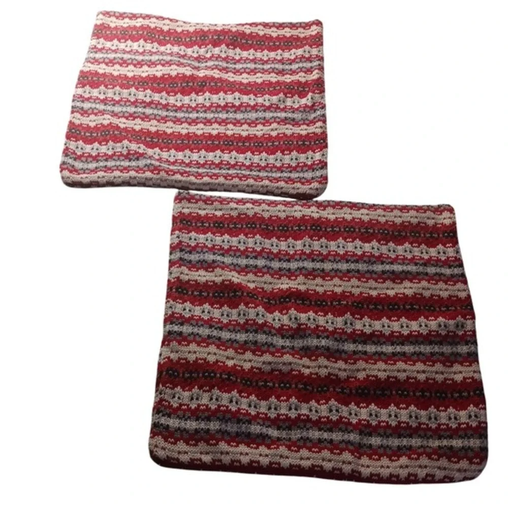 Lauren Ralph Lauren Fair Isle Knit Cotton Pillow Covers‎ Set of 2 Red White Grey